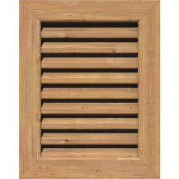Wood gable vent with a classic slatted design, showcasing natural wood grain and craftsmanship. Ideal for enhancing ventilation while adding rustic charm to home exteriors.