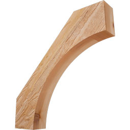 Curved rustic wood brace showcasing a smooth, natural grain. Ideal for enhancing architectural designs with a warm, timeless aesthetic. Perfect for both modern and traditional homes.
