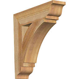 Elegant rustic wood bracket showcasing intricate detailing and a rich wood grain, perfect for enhancing traditional or farmhouse-style decor applications. Ideal for shelves or architectural accents.
