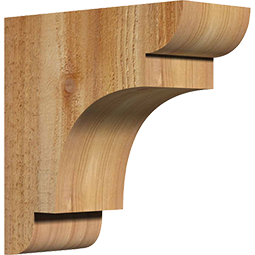 Rustic wood corbel showcasing a natural wood grain finish, featuring a classic curved design that enhances architectural elements in traditional and contemporary settings.