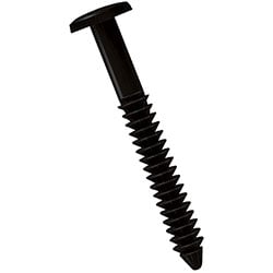 Close-up image of a black screw against a neutral background, illustrating essential fasteners used in various shutter accessories for home improvement and construction projects.