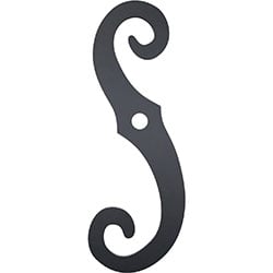 Elegant black shutter hardware featuring a decorative, swirling design. Perfect for enhancing the aesthetic of windows while providing durability and functionality. Ideal for stylish home improvements.