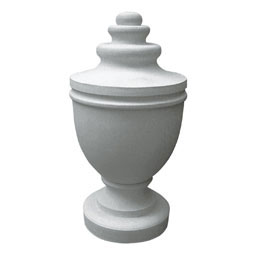 Elegant white stair finial featuring a classic urn shape with multiple tiered designs, ideal for enhancing the architectural appeal of staircases and outdoor spaces. Perfect for adding a touch of sophistication to various design styles.