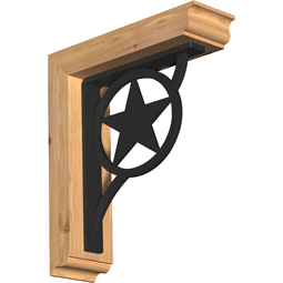 Stylish wooden corbel with a decorative black star cutout, perfect for enhancing architectural features and providing sturdy support for shelves and overhangs.