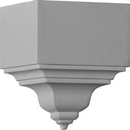 Decorative moulding corner piece featuring a classic design with sharp lines and a smooth finish, ideal for enhancing interior aesthetics in homes and commercial spaces.
