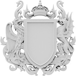Intricate emblem featuring a crowned shield flanked by a majestic eagle and a dragon, embodying strength and nobility. Ideal for heraldry and decorative applications.