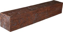 Rustic wooden mantel showcasing rich textures, perfect for enhancing a cozy fireplace setting. Ideal for traditional and contemporary home decor.