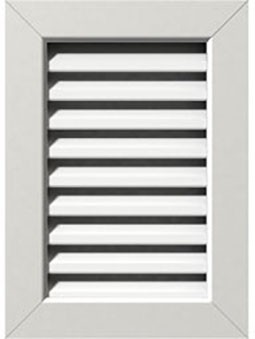 White PVC gable vent with multiple horizontal slats, designed for optimal airflow and ventilation in roofs. Ideal for enhancing home efficiency and aesthetic appeal.