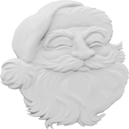 Stylized white silhouette of Santa Claus's face, showcasing intricate details in the beard and hat, perfect for festive holiday decorating and seasonal crafts.