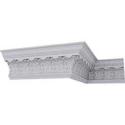 Elegant architectural design showcasing intricate patterns on crown moulding, enhancing the sophistication of any room's ceiling with timeless beauty and craftsmanship.