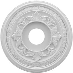 Intricate white ceiling medallion showcasing ornate floral designs, perfect for enhancing traditional and contemporary interiors with elegance and style. Ideal for decorative lighting fixtures.