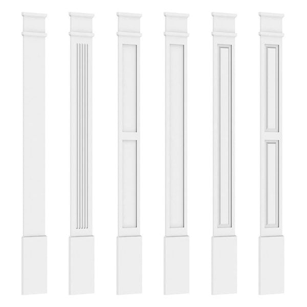 Stylish white pilasters showcasing various designs, perfect for enhancing architectural aesthetics. Versatile options for custom decor, blending elegance with modern interiors.