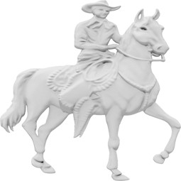 A dynamic white sculptural representation of a cowboy riding a horse, capturing the essence of Western culture and equestrian spirit in a minimalist design. Perfect for themed decor.