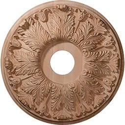 Elegant wooden ceiling medallion featuring intricate floral carvings, perfect for enhancing the beauty of any room's decor and adding a touch of classic craftsmanship.